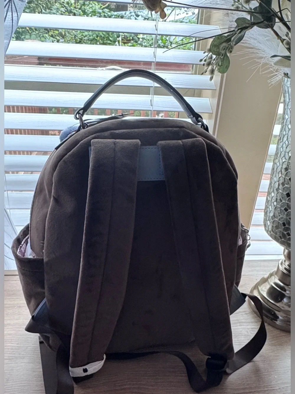 Juicy Couture Brown  Velour Backpack with Light Blue Charm Pouch